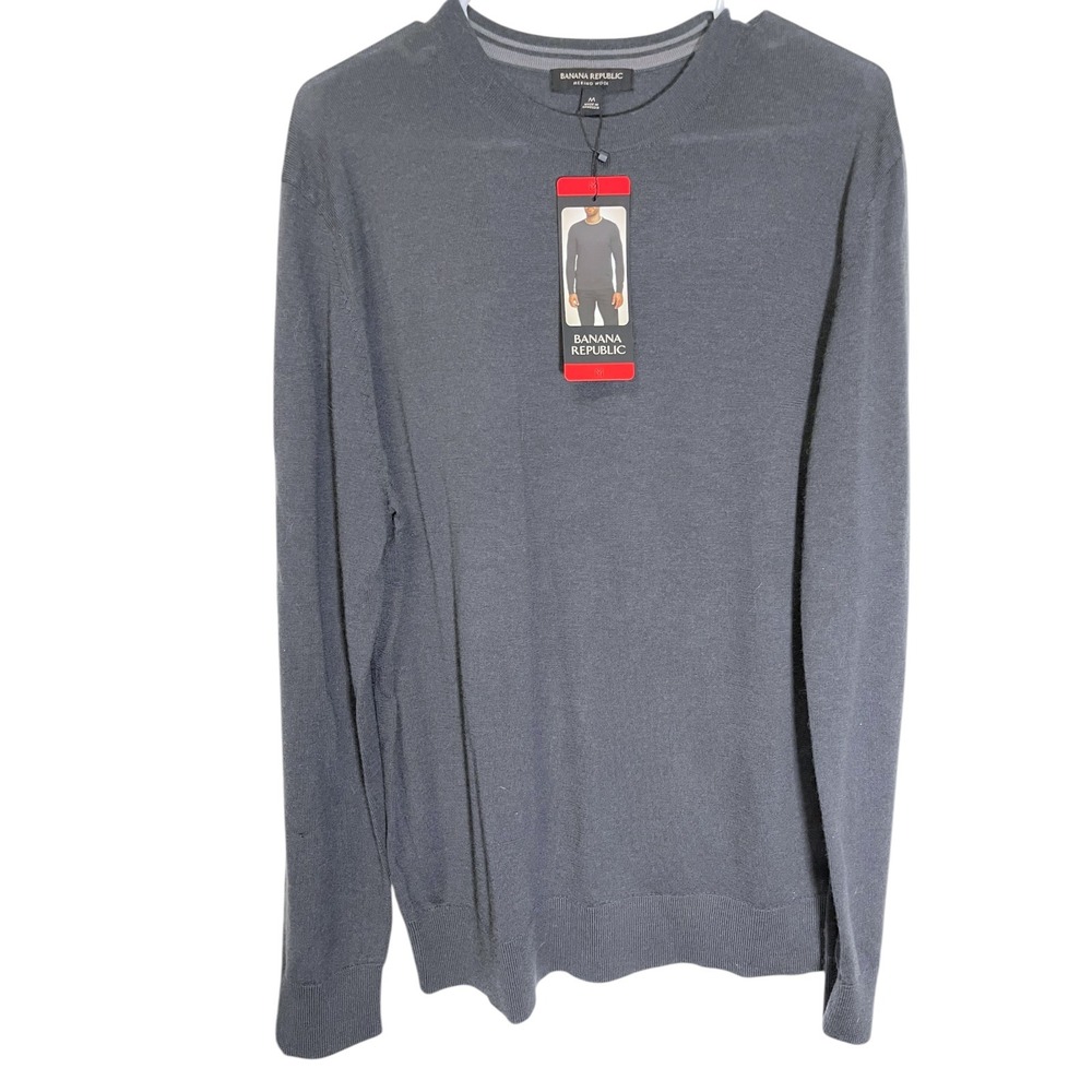 NEW Banana Republic M Charcoal Grey Merino Wool Crewneck Sweater Minimalist